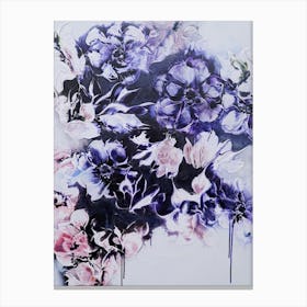 Blue Anemones And Pink Flowers Painting Canvas Print