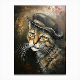 Kitsch Cat In A Beret 2 Canvas Print