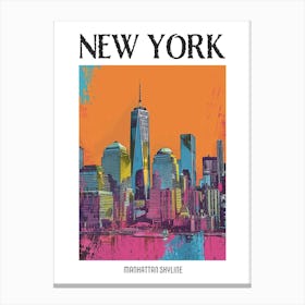 Manhattan Skyline New York Colourful Silkscreen Illustration 2 Poster Canvas Print