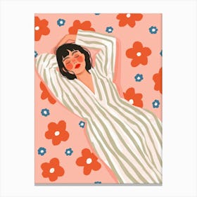 Woman Sleeping in the Meadow. Gouache Illustration Canvas Print