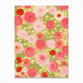 Ranunculus Floral Print Retro Pattern 2 Flower Canvas Print