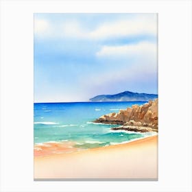 Cala Estreta Beach, Costa Brava, Spain Watercolour Canvas Print