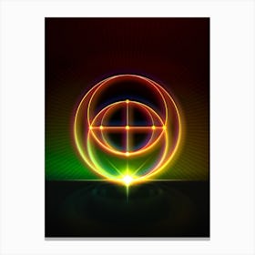 Neon Geometric Glyph in Watermelon Green and Red on Black n.0367 Canvas Print