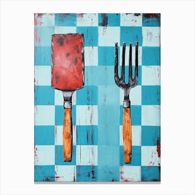 Spatula Blue Checkerboard 1 Canvas Print