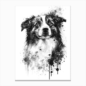 Cute Australian Shepherd Black Ink Portrait Canvas Print