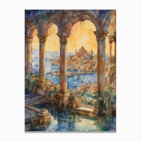 Lost City of Atlantis ~ Mythological Watercolour Painting of Enchanting Pagan Dreamy Seaworld of Lemuria Lost Lands Artwork Greek Underwater Mermaids World of Higher Consciousness ~ Witchy Yoga Spiritual Awakening Third Eye Sight Visions of Ancient Realms Canvas Print