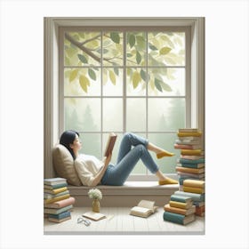 Girl Reading A Book 2 Canvas Print