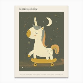 Unicorn On A Skateboard Mustard Muted Pastels 2 Poster Canvas Print
