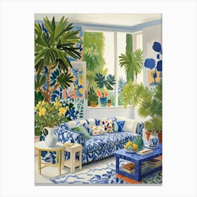 Blue And White Living Room Canvas Print