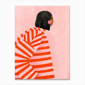 Woman In A Striped Shirt Canvas Print