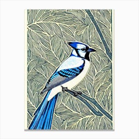 Blue Jay Linocut Bird Canvas Print