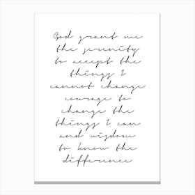 The Serenity Prayer Thin Script Canvas Print