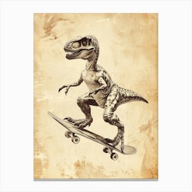 Vintage Sinornithosaurus Dinosaur On A Skateboard 1 Canvas Print