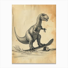 Vintage Apatosaurus Dinosaur On A Skateboard 3 Canvas Print