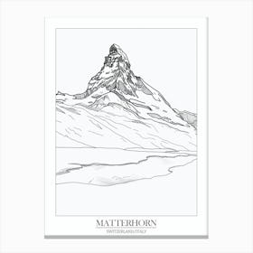 Matterhorn Switzerland Italy Line Drawing 3 Poster Canvas Print