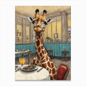 Giraffe At The Table Canvas Print