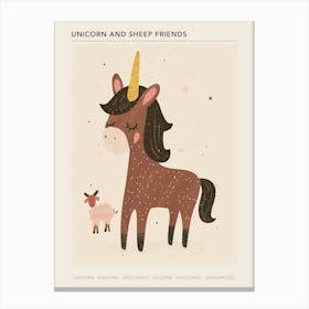 Unicorn And Sheep Friend Beige Storybook Style Poster Canvas Print