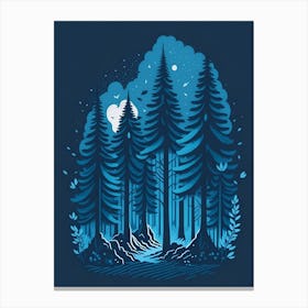 A Fantasy Forest At Night In Blue Theme 77 Canvas Print