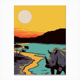 Rhino In The Wild Geometric Block Colour Illustration 4 Canvas Print