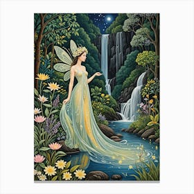 Forest Fairy By The Waterfall Canvas Print