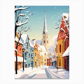 Vintage Winter Travel Illustration Tallinn Estonia 4 Canvas Print