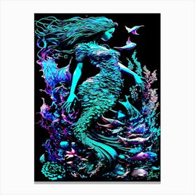 Mindful Mermaid - Teal And Purple Seascape Canvas Print