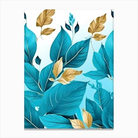 Blue And Gold Leaves 3 Canvas Print