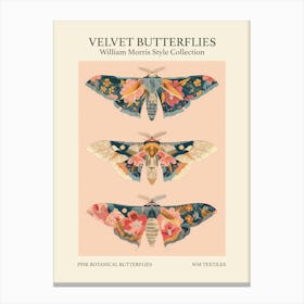 Velvet Butterflies Collection Pink Botanical Butterflies William Morris Style 7 Canvas Print