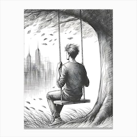 Moody Man on Swing Sketch 4 Canvas Print