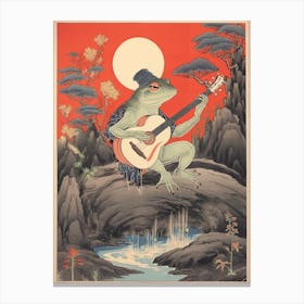 Frog Playing Guitar,  Matsumoto Hoji Inspired Japanese 4 Canvas Print
