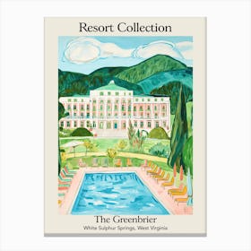 Poster Of The Greenbrier   White Sulphur Springs, West Virginia   Resort Collection Storybook Illustration 3 Canvas Print