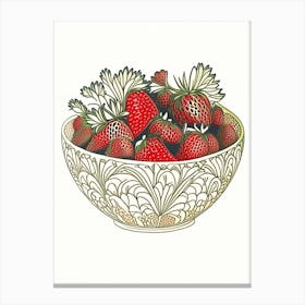 Bowl Of Strawberries, Fruit, William Morris Inspired Canvas Print