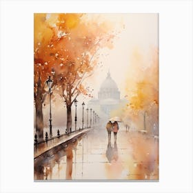 Rome Italy In Autumn Fall, Watercolour 1 Canvas Print