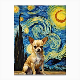 Starry Chihuahua Van Gogh Inspired Canvas Print