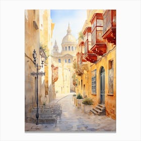 Valletta Malta In Autumn Fall, Watercolour 2 Canvas Print