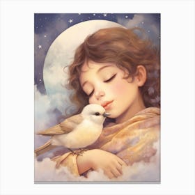 Girl With Nestling In Clouds Canvas Print