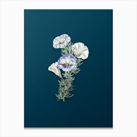 Vintage Sky Blue Alona Flower Botanical Art on Teal Blue n.0420 Canvas Print