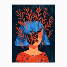 Illustration Of A Woman With Leaves On Her Head Canvas Print