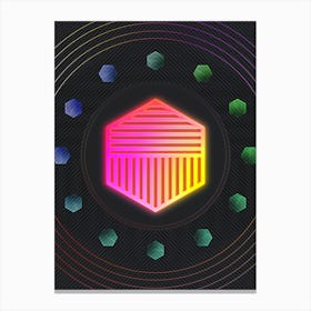 Neon Geometric Glyph in Pink and Yellow Circle Array on Black n.0464 Canvas Print