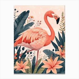 Andean Flamingo And Heliconia Minimalist Illustration 3 Canvas Print