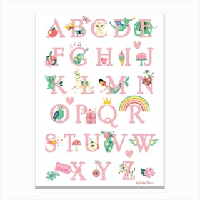 Nursery Alphabet Print Pink Canvas Print