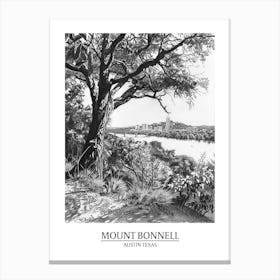 Mount Bonnell Austin Texas Black And White Drawing 2 Poster Canvas Print