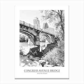 Congress Avenue Bridge Austin Texas Black And White Drawing 2 Poster Canvas Print
