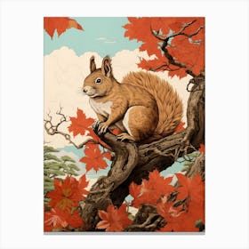 Squirrel Animal Drawing In The Style Of Ukiyo E 3 Canvas Print