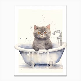 British Shorthair Cat In Bathtub Bathroom 3 Canvas Print