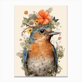 Bird With A Flower Crown European Robin 2 Canvas Print