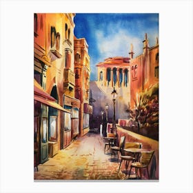 Watercolor Of A City Street Canvas Print