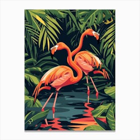 Greater Flamingo Las Coloradas Mexico Tropical Illustration 3 Canvas Print