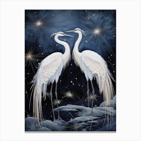 White Cranes At Night Canvas Print