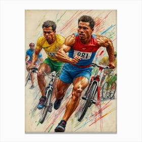 Two Cyclists Racing Canvas Print